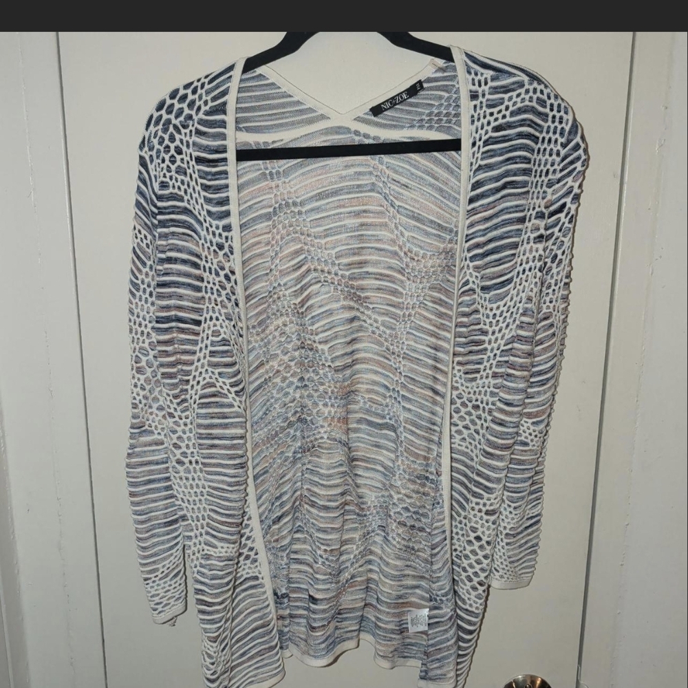 NIC+ZOE Cream and Blue Knit Cardigan